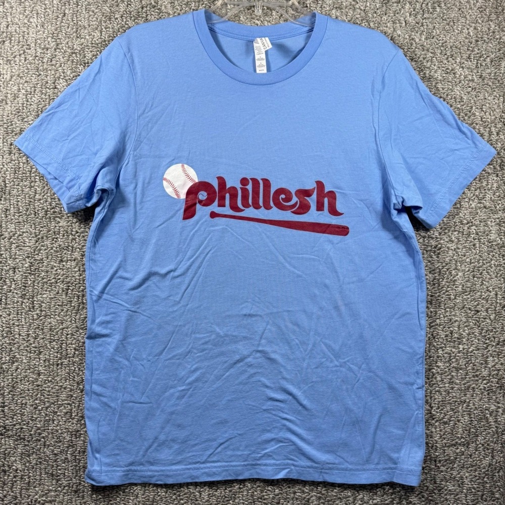 Phil Lesh Phillies T-Shirt Baseball Graphic Bella + Canvas Light Blue Mens Large